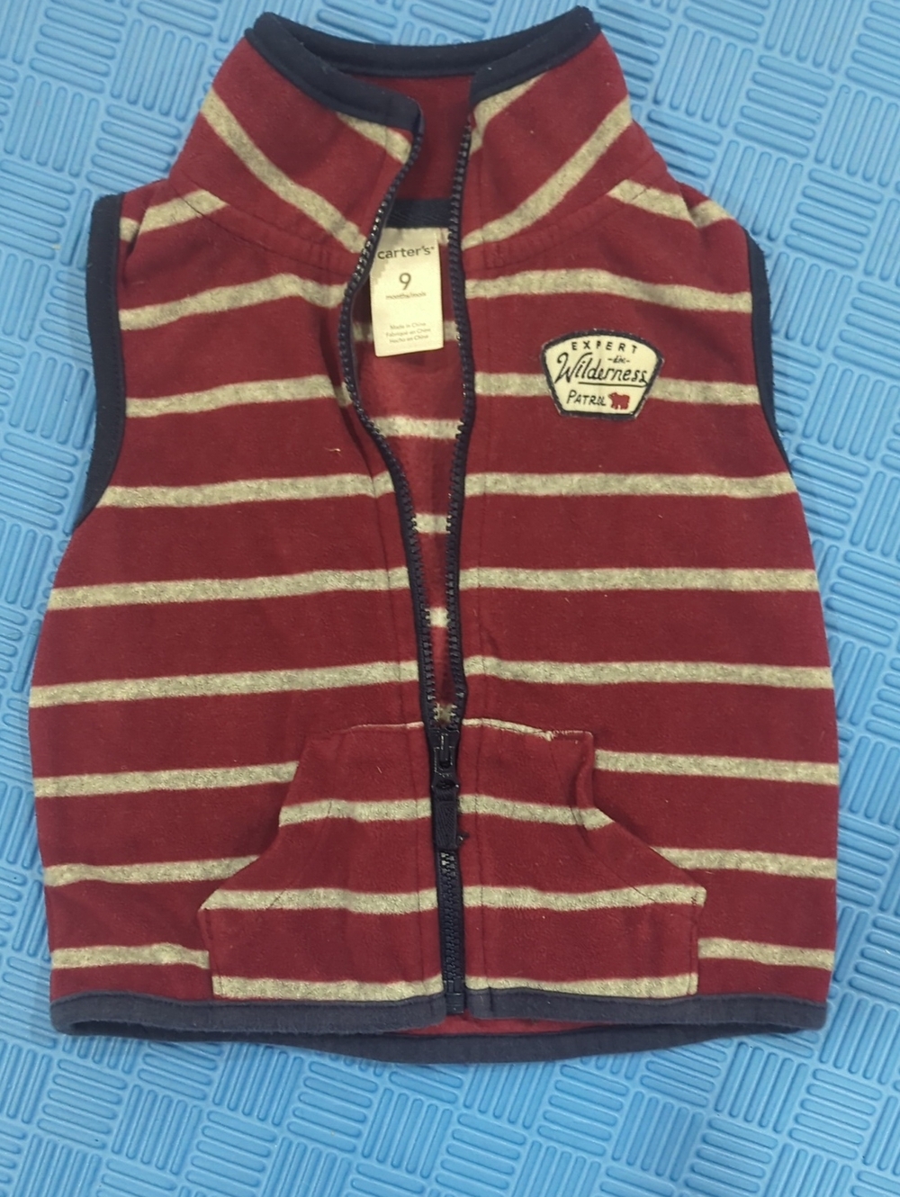 5/$10 - Carter's Red and Grey Striped Zip Vest